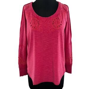 Free People Intimately Pink Long Sleeve Eyelet Back Cut-Out Cotton Top Size XS